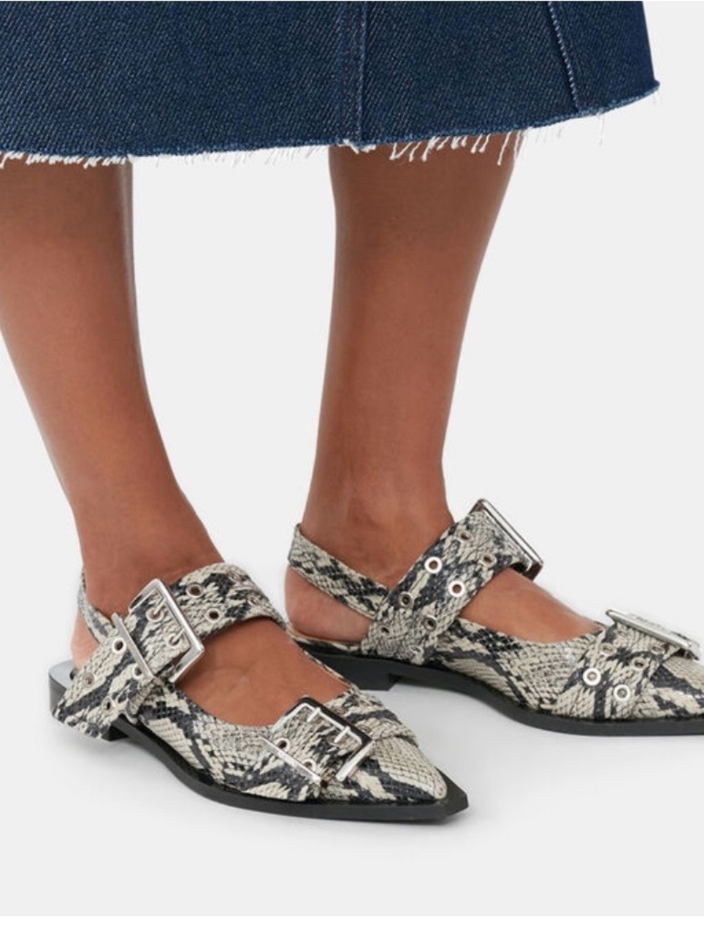 New in box Ganni Snake Printed Chunky Buckle Ballerina Flats